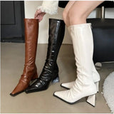 Xajzpa New Stretch Soft Leather Women Over the Knee High Boots Fashion Pointed Toe Shoes Autumn Winter Thick Heel Ladies Long Booties