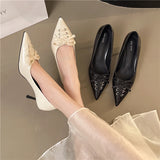 Xajzpa New Style Women's Fashion Female Shoes Slip on Women's High Heel Classics Dress Pumps Women Pointed Toe Thin Heels Bow Tie Shoes