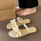 Xajzpa Slippers Women Summer Luxury Slides String Bead Flat Shoes Female Pantofle Designer Soft 2025 Scandals Slippers Women Summer Sli