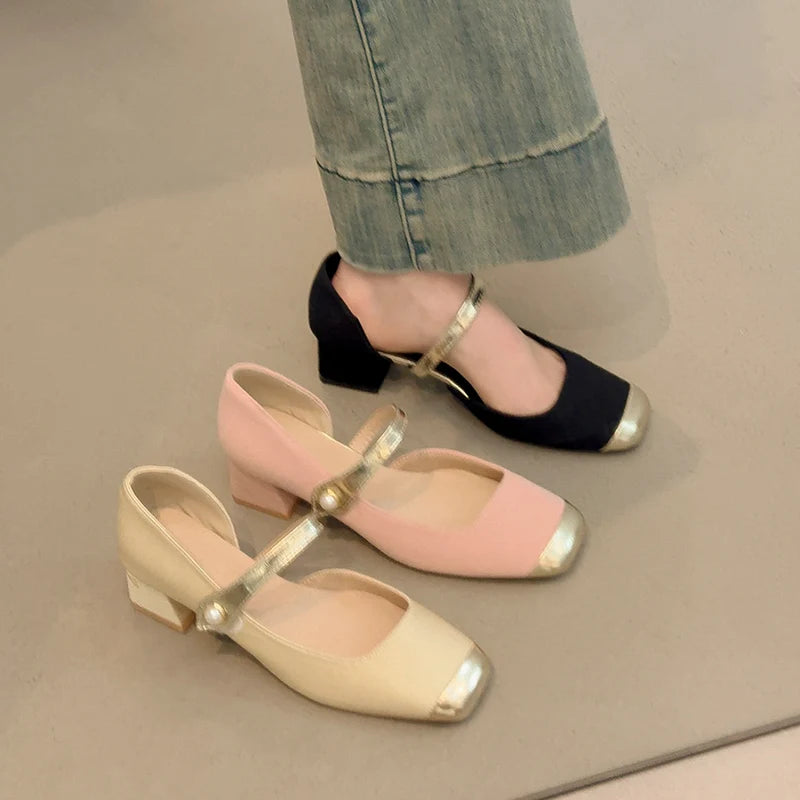 Xajzpa Summer Shoes Ladies  Fashion Women's Female Footwear Shallow Mouth Modis Dress On Heels New Comfortable Mary Janes Spring Hi