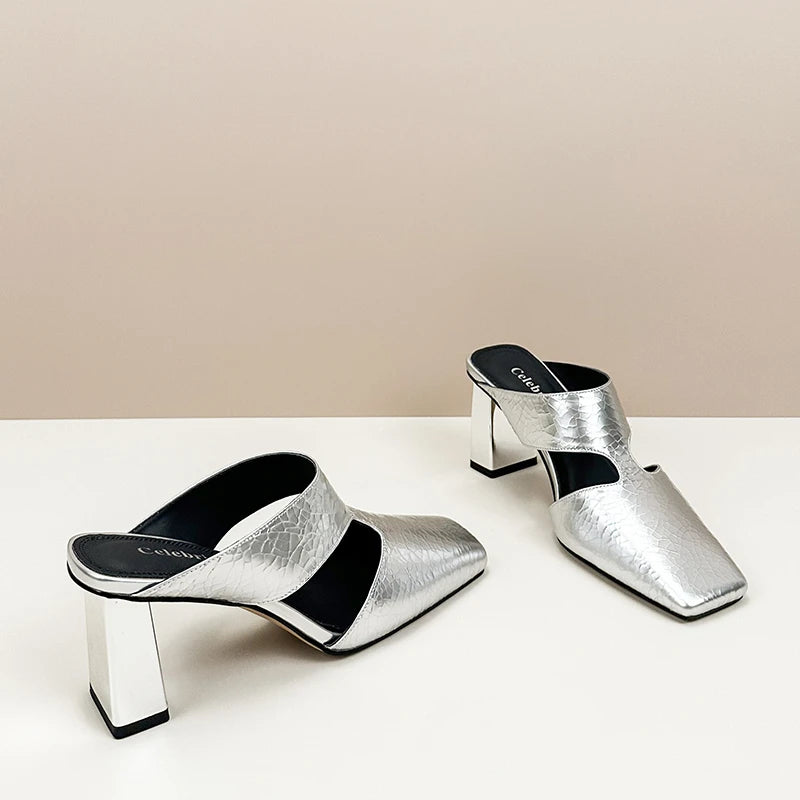 Xajzpa Plus size 42 Summer Hollow Out Women Sandals Silver Chunky Pumps Luxury Design Slingback Gladiator Rome Shoes Zapatos De Mujer