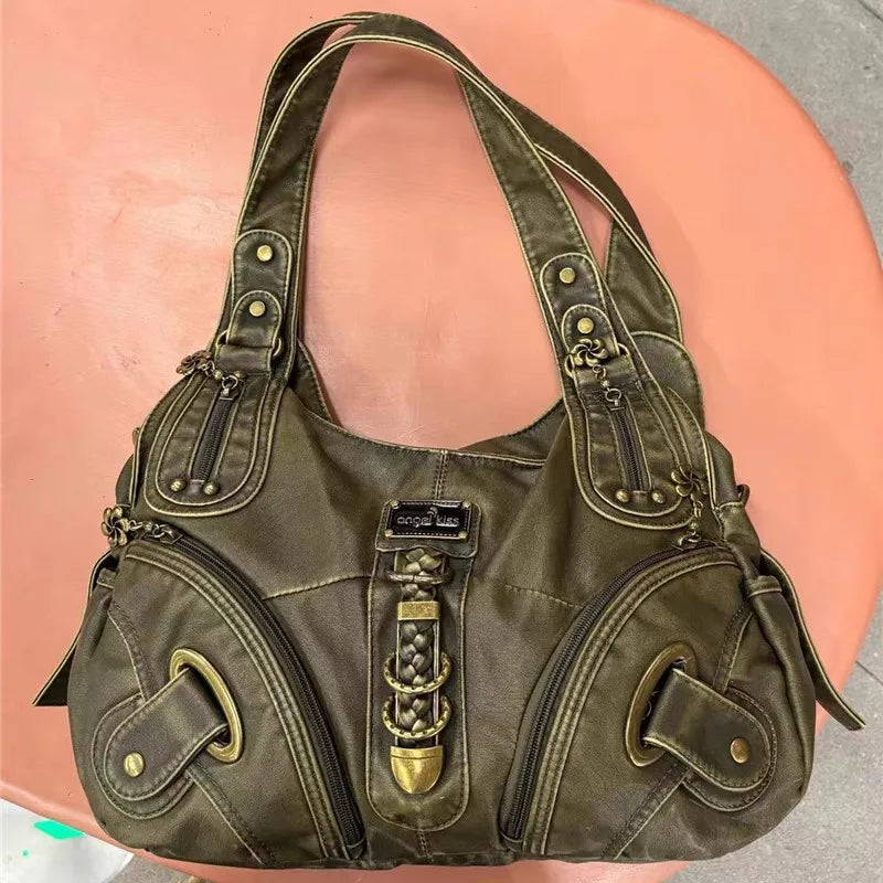 Xajzpa Vintage Brown Y2k Handbag Women Retro Subculture Leather Large Capacity Shoulder Bags Ladies Harajuku Aesthetic Tote Bag