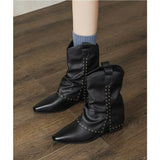 Xajzpa New Style Luxury Women's Cowgirl Boots Fashion Slip on Ladies Elegant Square Heel Long Pipe Boots Shoes Retro Zapatos Mujer