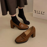 Xajzpa Summer Shoes Ladies Women's Heels Oxfords Loafers With Fur Female Footwear Slip-on New On Heels Retro Leather Dress Slip