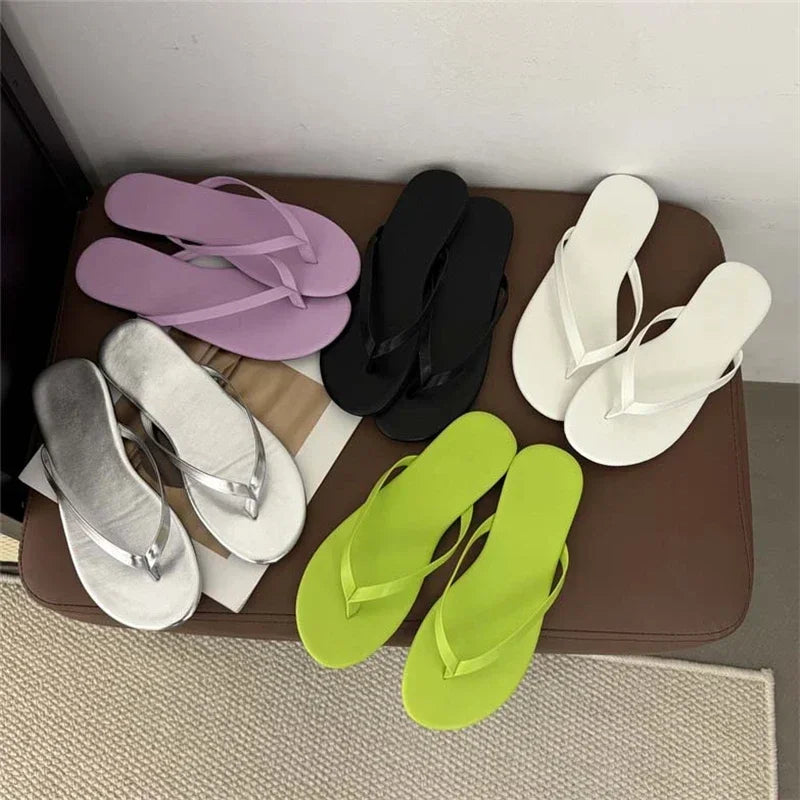 Xajzpa Summer Clip Toe Flat Heels Slippers Women Casual Beach Shoes Concise Candy Color Flip Flops Zapatos De Mujer
