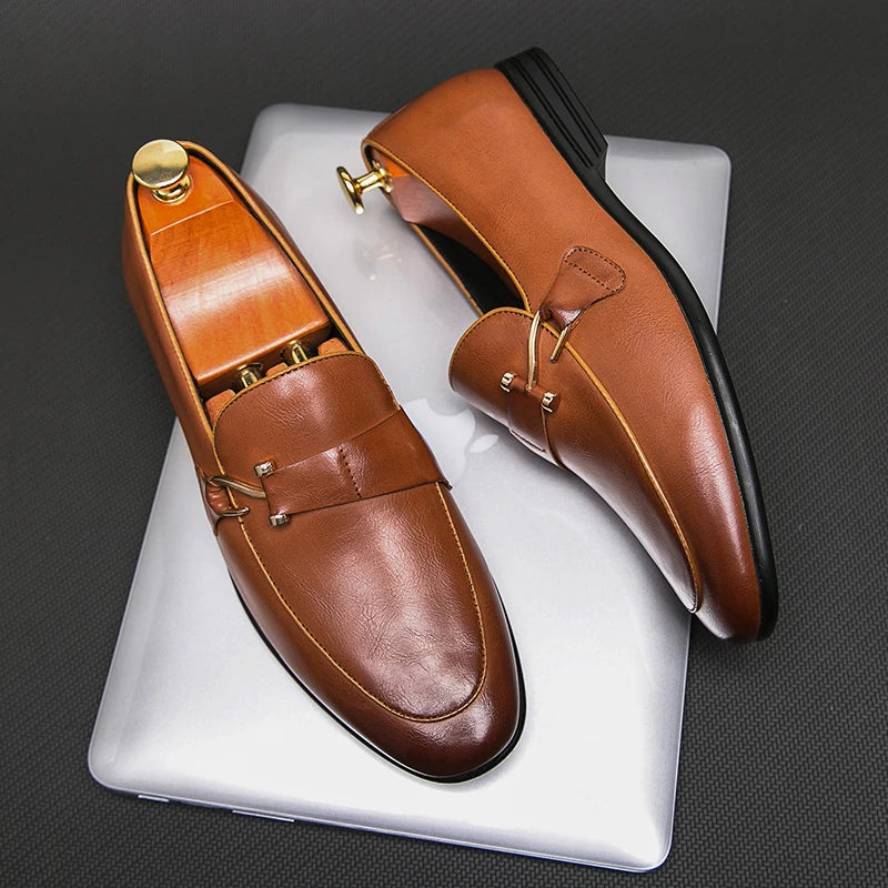 Xajzpa 2025 Designer Fashion Mens Loafers Leather Handmade Black Brown Casual Business Dress Shoes Party Wedding Men's Footwear