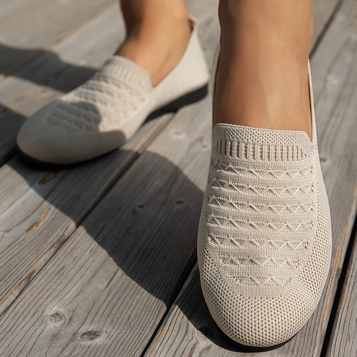 Xajzpa Elastic Knitting Flats Slip on Shoes for Women  Summer Breathable Soft Loafers Woman Lightweight Casual Shoes Mom Moccasins