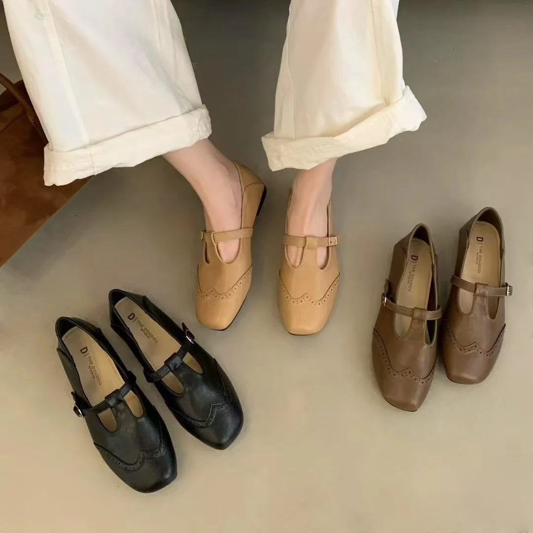 Xajzpa New Style Fashion Women's Flat Loafers Shoes Casual Sneakers Shallow Mary Jane Shoes Sandals Walking Leather Zapatos De Mujer