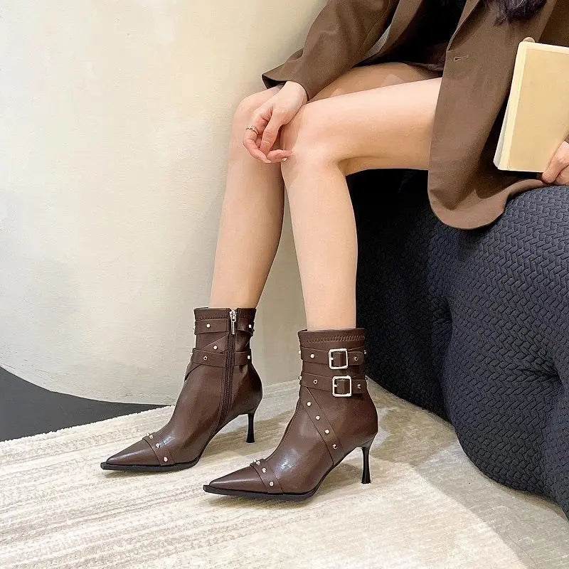 Xajzpa White Mid-Calf Boots Women's Rubber Shoes Rain Rivets Winter Footwear Zipper Boots-Women Crossdresser Low Rock Riding 2025 Mid C