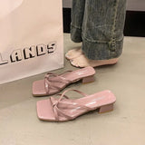 Xajzpa New Style Fashion Women's Shoes Peep Toe Square Toe Women's Slippers Outdoor Stiletto Heel Cross Thin Strip Modern Slippers
