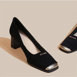 Xajzpa New Style Women's Fashion Leopard Print Buckle Women's Pumps Square Toe Stripper Party Concise Splice Ladies Shoes Zapatos Mujer