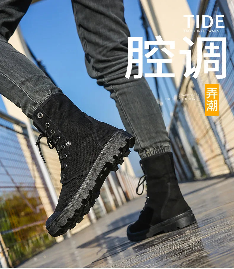 Xajzpa Men's Fashion Canvas Shoes Spring and Autumn Outdoor Shoes Thick-soled High-top Shoes Cuff Shoes Fashion Sports Shoes
