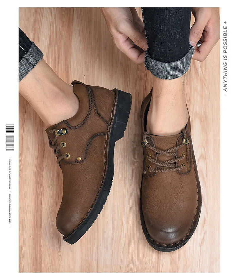 Xajzpa Men Genuine Leather Vintage Loafers Casual Shoes Mens Breathable Driving Flats Fashion Sewing Men Leisure Shoes Sneakers