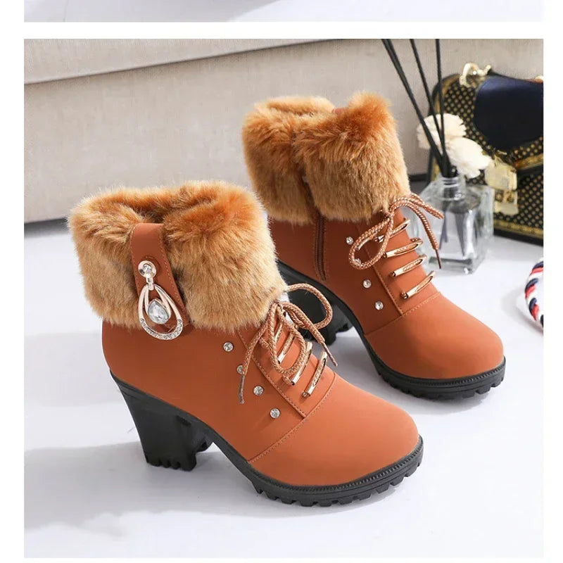 Xajzpa  Women Boots Winter Designer High Heels Shoes for Women New Short Plush High Platform Ankle Boots Elegant Botas Mujer