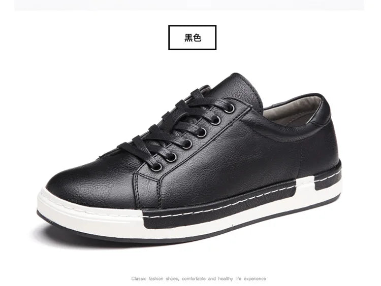 Xajzpa Men's Casual Leather Shoes for Men Fashion Four Seasons Breathable Lace-up Athletic Shoes Shallow Skate Shoes Large Sizes 38-48