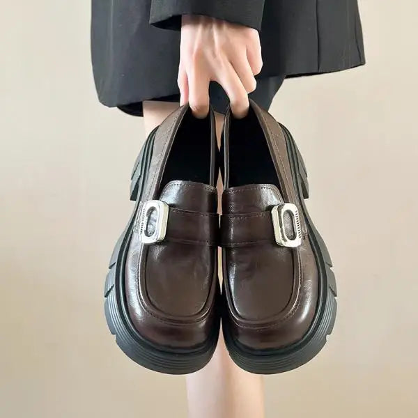 Xajzpa Women Shoes Autumn Clogs Platform Female Footwear Slip-on Oxfords Loafers With Fur Fall Creepers Winter Dress Slip On Leather