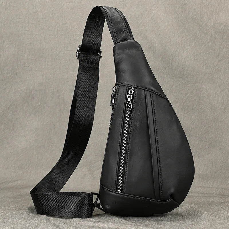 Xajzpa Soft genuine Leather Men's Chest Pack Male Mini Shoulder Crossbody Bag Anti Theft Chest Pack Men Outdoor Summer Sling Bag