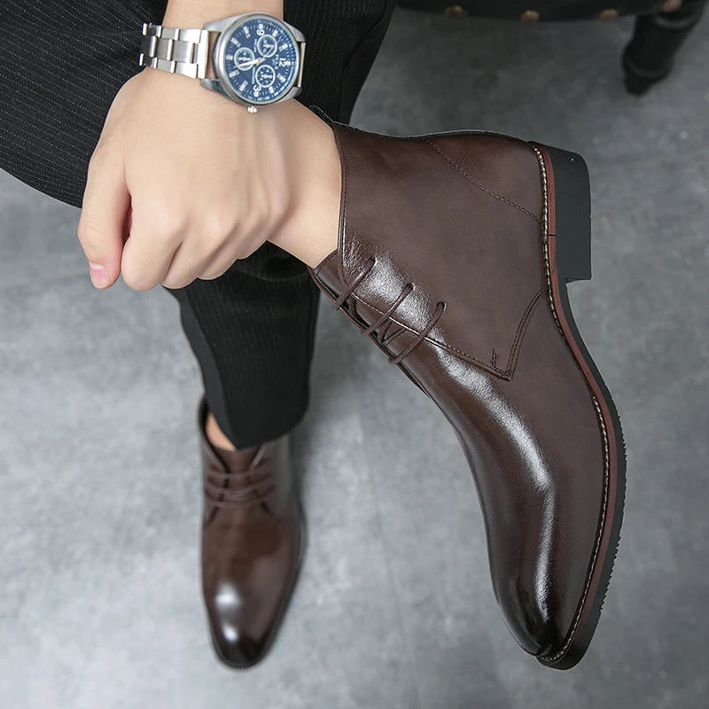 Xajzpa Men's Comfortable Ankle Leather Boots Men's Fashion Brand Chelsea boots men's brand leather boots high top shoes