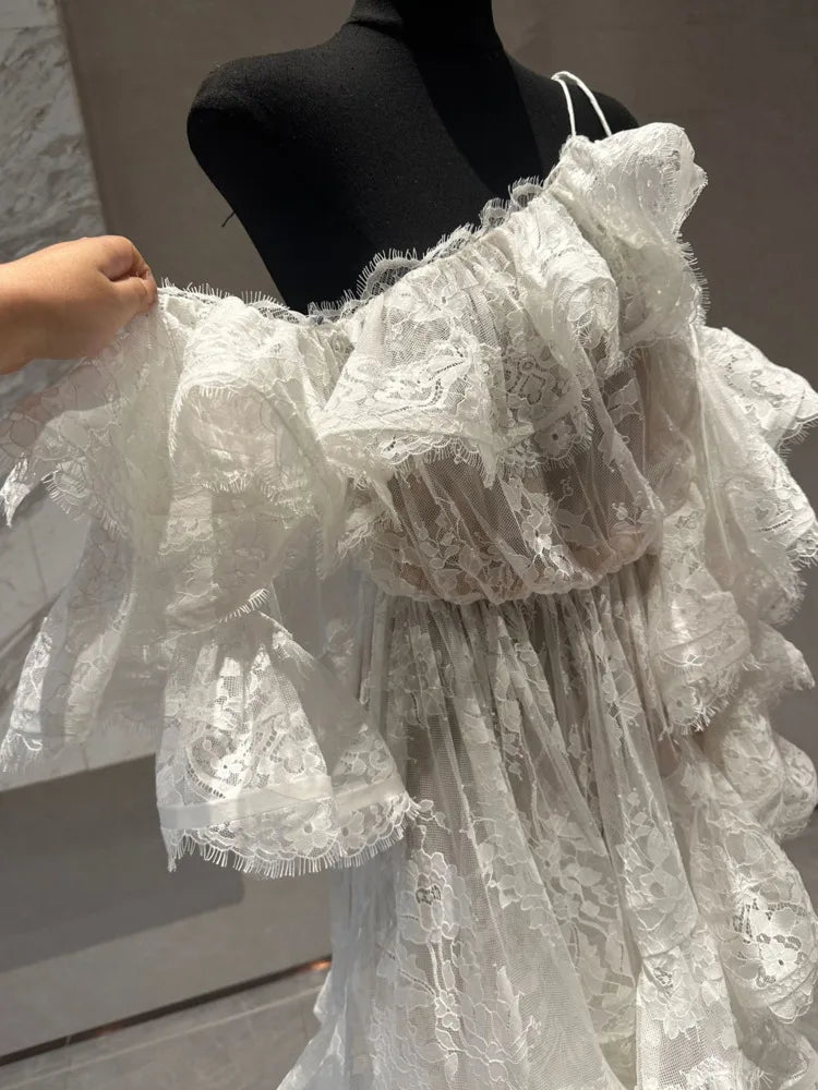 Xajzpa Fashion Solid Color Dress Women's Slash Neck Short Sleeve Mesh Casual Dresses 2025 Summer New Tide