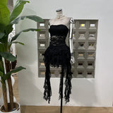 Xajzpa Fashion Two Piece Set Irregular Lace Top + High Waisted Fluffy Skirt Solid Color Female Elegant Birthday Dress New