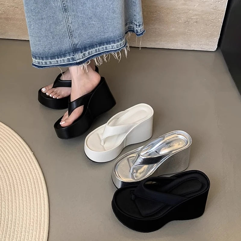 Xajzpa Slippers Women Summer Shoes For Girls Pantofle Platform Shale Female Beach Luxury Slides On A Wedge Heeled Mules Rubber Flip Flo