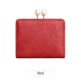 Xajzpa Women's Wallet Short Compact Three Layer Large Capacity Retro Pearl Wallet High Quality PU Leather Multi Card Seat/Coin Zero Wallet
