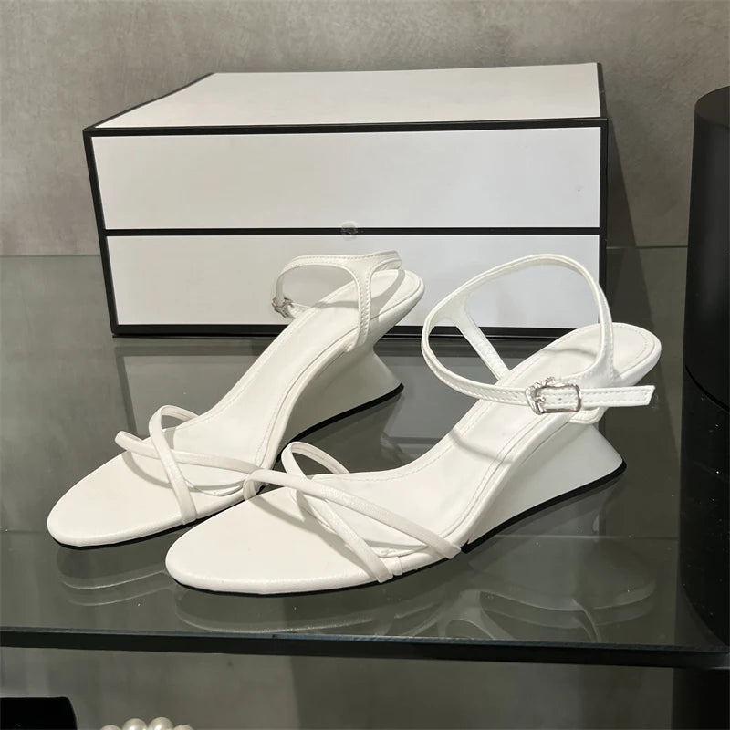 xajzpa Summer Design Hollow Out Wedges Sandals Women Street Style Ankle Buckle Strap Banquet Dress Female Shoes Zapatos De Mujer