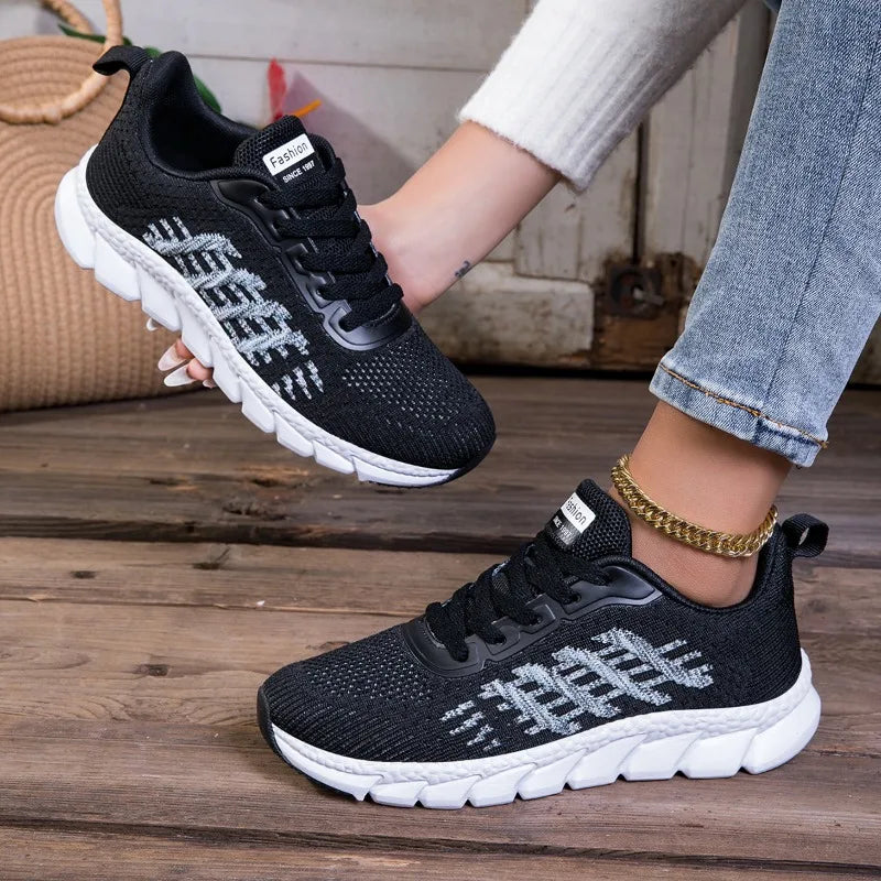 Xajzpa Women Sneakers All-match Light Flying-Woven Sport Running Shoes Cushion Gym Fashion Shoes Non Slip Casual Walking Tennis Shoes