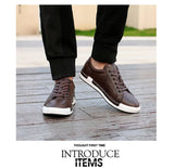 Xajzpa Men's Casual Leather Shoes for Men Fashion Four Seasons Breathable Lace-up Athletic Shoes Shallow Skate Shoes Large Sizes 38-48