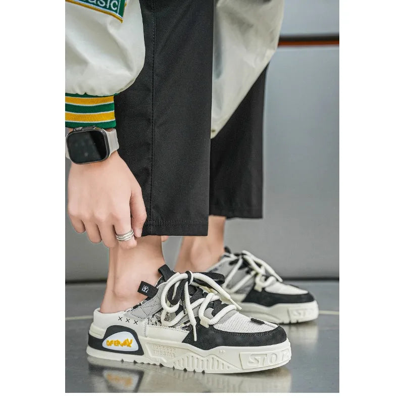 Xajzpa 2025 Summer Fashion Designer Men Half Slipper Breathable Casual Platform Shoes Lightweight Sneakers Outdoor Walking Flats Loafers