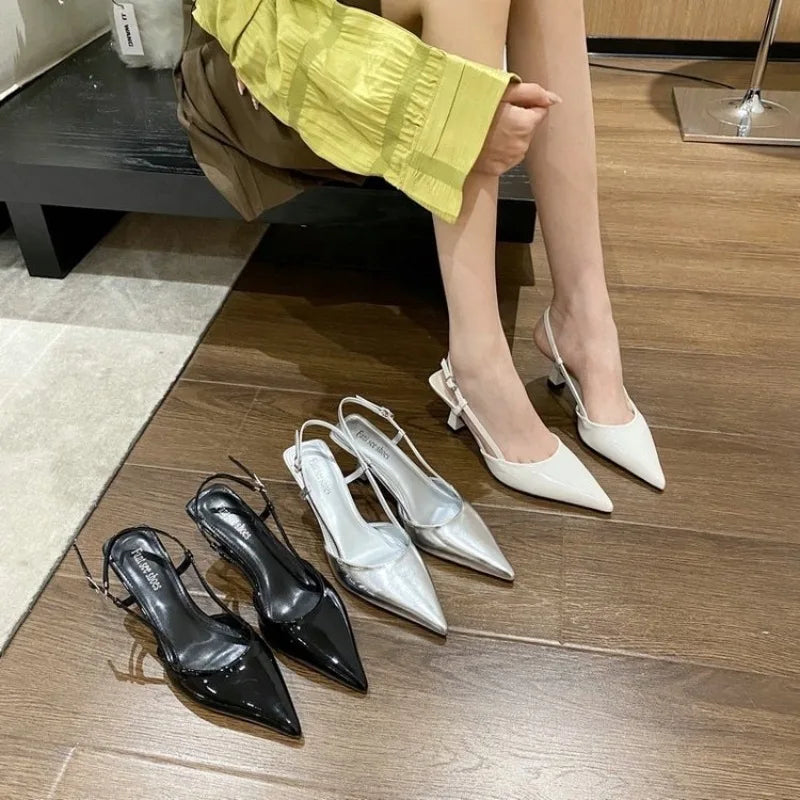 Xajzpa New Style Luxury Women's High Heels Sandals Pointed Toe Shoes Sexy Slingback Trend Designer Dress Pumps Sandals Zapatos Mujer