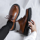 Xajzpa Fashion brand men's genuine leather British style thick soled work shoes for men's comfortable large toe leather shoes