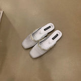 Xajzpa Square Toe Flat Shoes Female Womens Slippers Outdoor Glitter Slides Pantofle Cover Jelly Soft Crystal Scandals Flat Shoes F