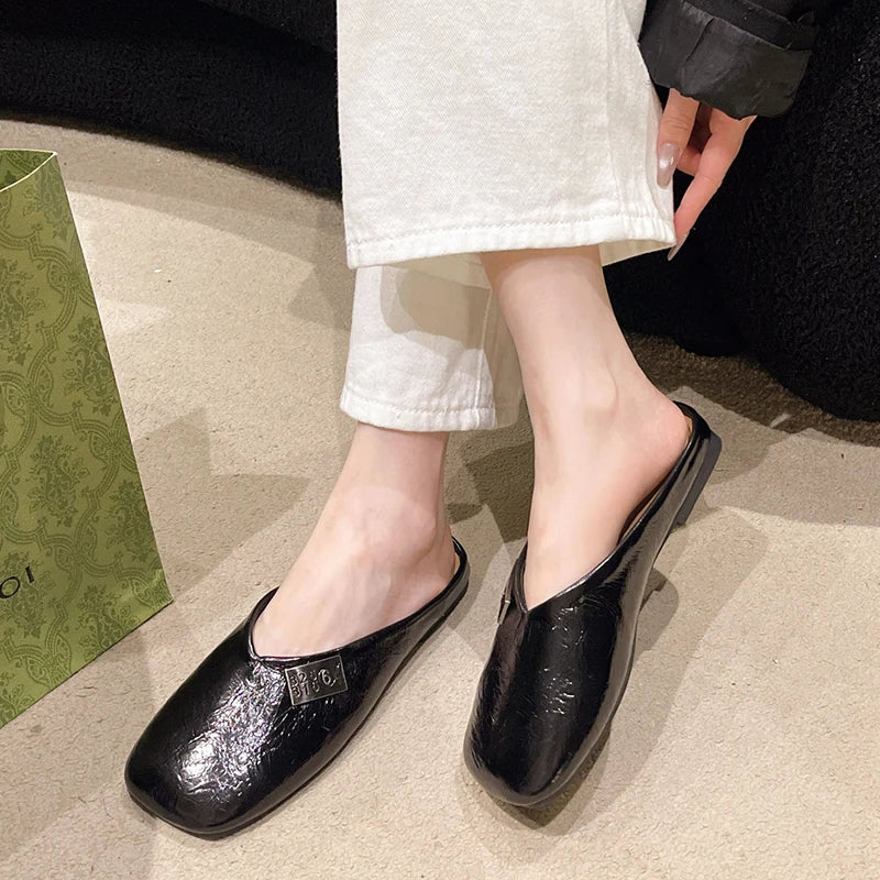 Xajzpa Square Toe Shoes Ladies' Slippers Luxury Slides Slipers Women Silver Cover Designer Retro Shoes Woman's Slippers Slides Squ