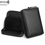 Xajzpa RFID Genuine Leather 14 Slot Credit Card Wallet with Zipper Suitable for Women or Men's Accordion Wallet