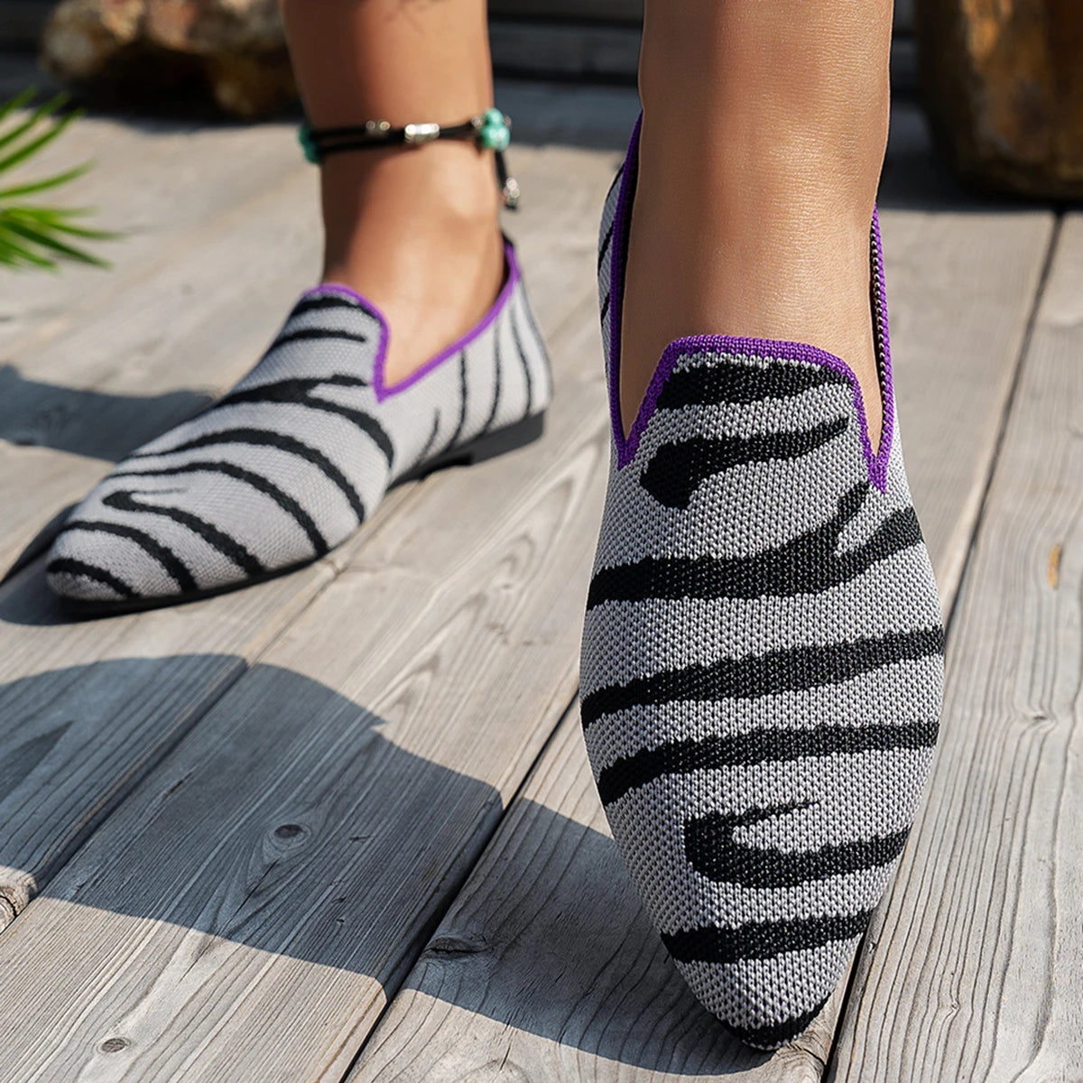 Xajzpa New Women Shoes Flat Knit Breathable Square Heel Fashionable Beautiful Princess Antiskid Rubber Sole Loafers Zapatos De Mujer