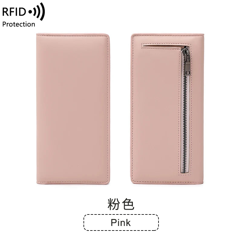 Xajzpa Minimalist RFID Ultra-thin Women's Long Wallet PUdouble Folding Wallet Multifunctional Women's Coin Credit Card Bag Hand-held Bag
