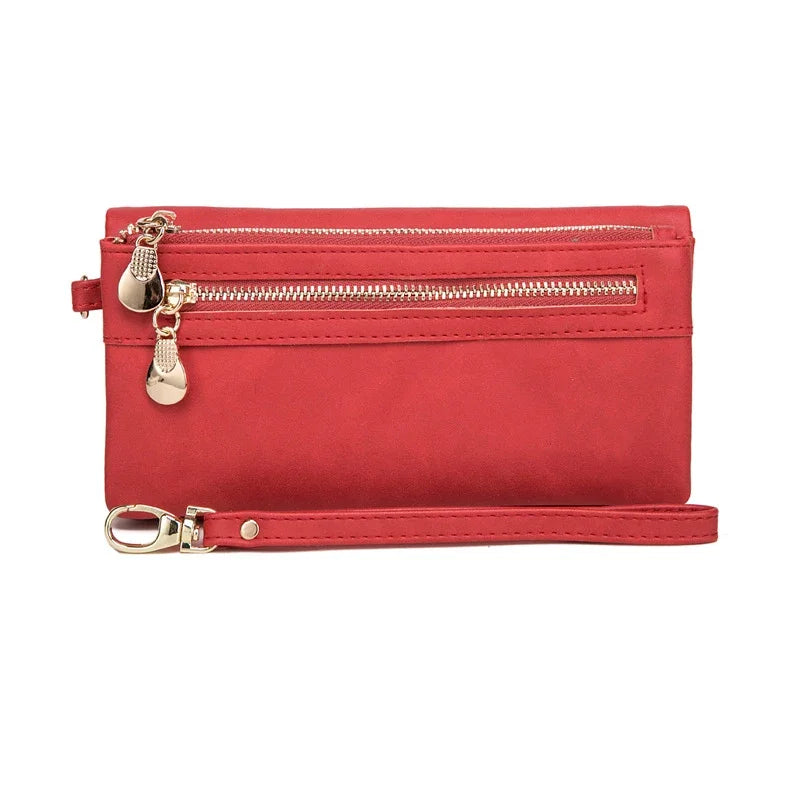 Xajzpa Large Capacity Women's Dull Polish Leather Wallet Double Zipper Clutch Wristlet Purse Phone Coin Card Holder Multi-pocket Wallet