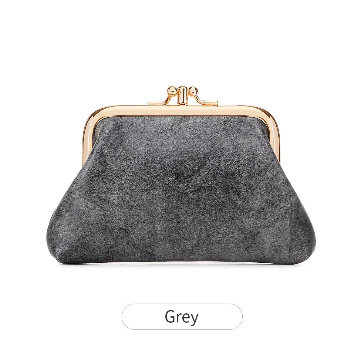 Xajzpa Cute Clip Lock Women's Coin Purse Retro Solid Color Bifold Kiss Lock Small Wallet Simple PU Leather Lipstick Portable Pocket Bag
