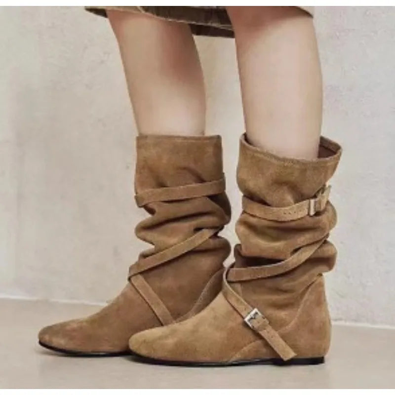 Xajzpa New Style Luxury Women's Fashion Pointed Cowboy Coarse Heel Stacked Boots New Style No Knee Large Barrel Giroud Women's Boots