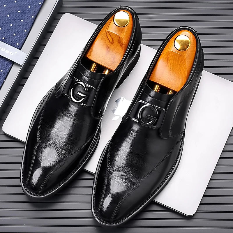 Xajzpa Men's casual shoes fashion brand classic casual men's PU leather shoes black hot selling breathable business men's shoes