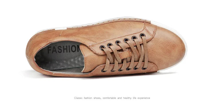 Xajzpa Men's Casual Leather Shoes for Men Fashion Four Seasons Breathable Lace-up Athletic Shoes Shallow Skate Shoes Large Sizes 38-48