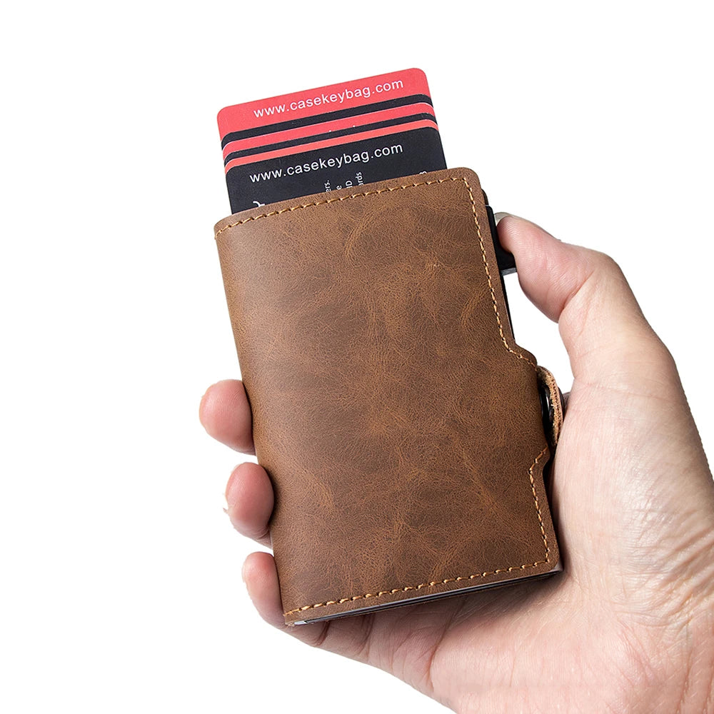 Xajzpa New Pu Leather RFID Card Holder Card Case Clutch Pop-up Wallet Aluminum Box Slim Smart Wallet Carteira Masculina