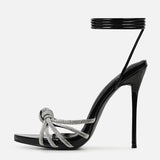 Xajzpa New Arrival Silver Crystal Narrow Band Women's Sandals Summer Party Wedding Prom Shoes Platform Open Toe High Heels
