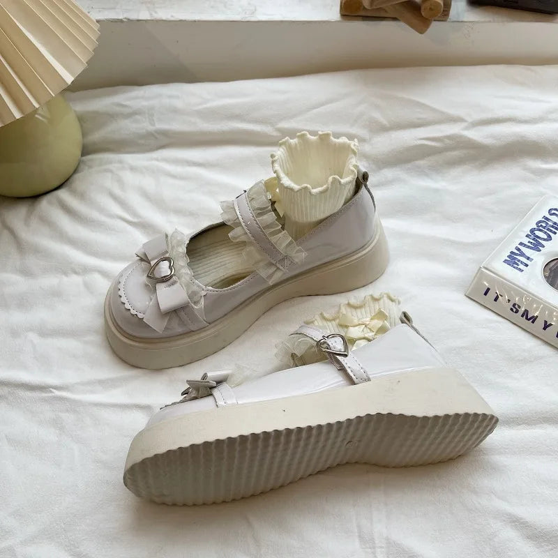 Xajzpa New Fashion Buckle Women's Pumps Spring Autumn Mary Jane Round Toe Solid Butterfly Knot Platform Casual Ladies Shoes