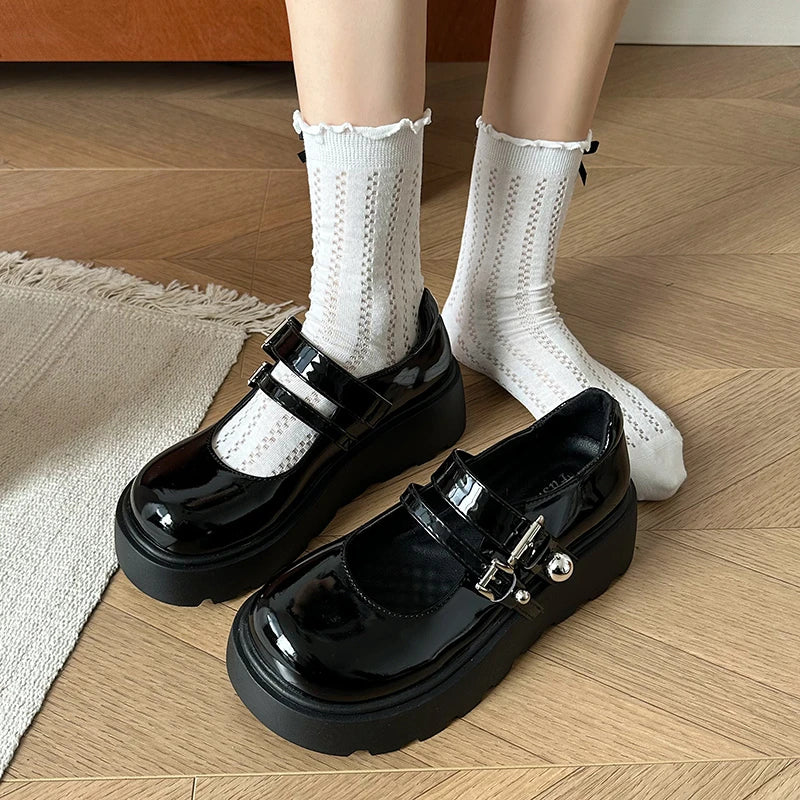 Xajzpa Womens Loafers Shoes Black Flats Oxfords Clogs Platform Female Footwear Autumn All-Match Slip-on New Leather Creepers Summer Dre