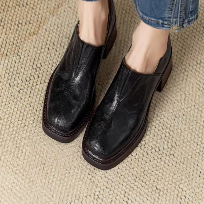 Xajzpa New Women's Pumps Chunky Heels Shoes Ladies' Thick Bottom Shoes Luxury Loafers Platform Shoes Square Head High Heels