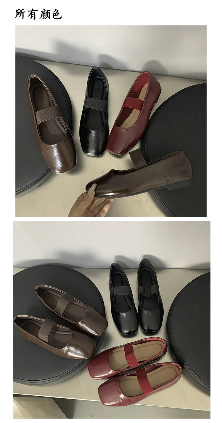 Xajzpa Square Toe Women Flats Shoes Mary Jane Shoes Fashion Shallow Elastic Band Spring Autumn Ladies Comfort Soft Sole Shoes