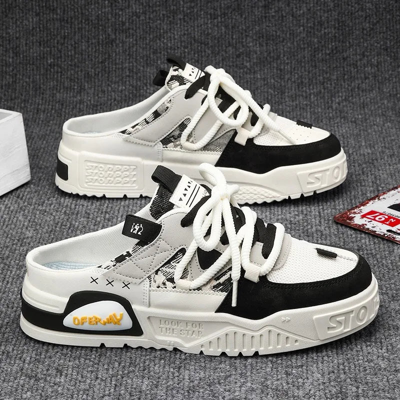 Xajzpa 2025 Summer Fashion Designer Men Half Slipper Breathable Casual Platform Shoes Lightweight Sneakers Outdoor Walking Flats Loafers