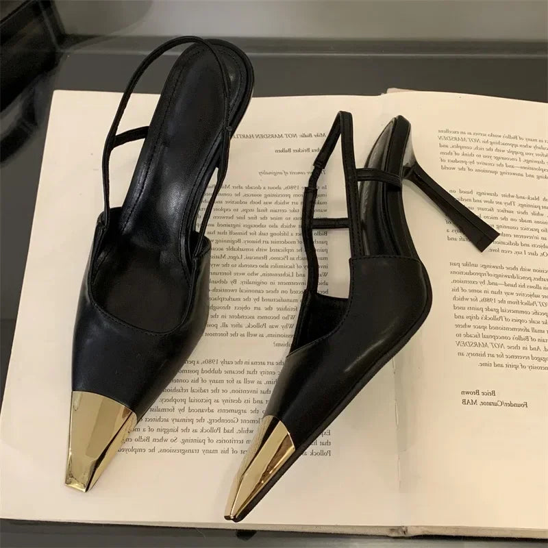 Xajzpa Street Style Pointed Toe Women Pumps Fashion Slingbacks Thin High Heels Elegant Stripper Prom Ladies Sandals Shoes